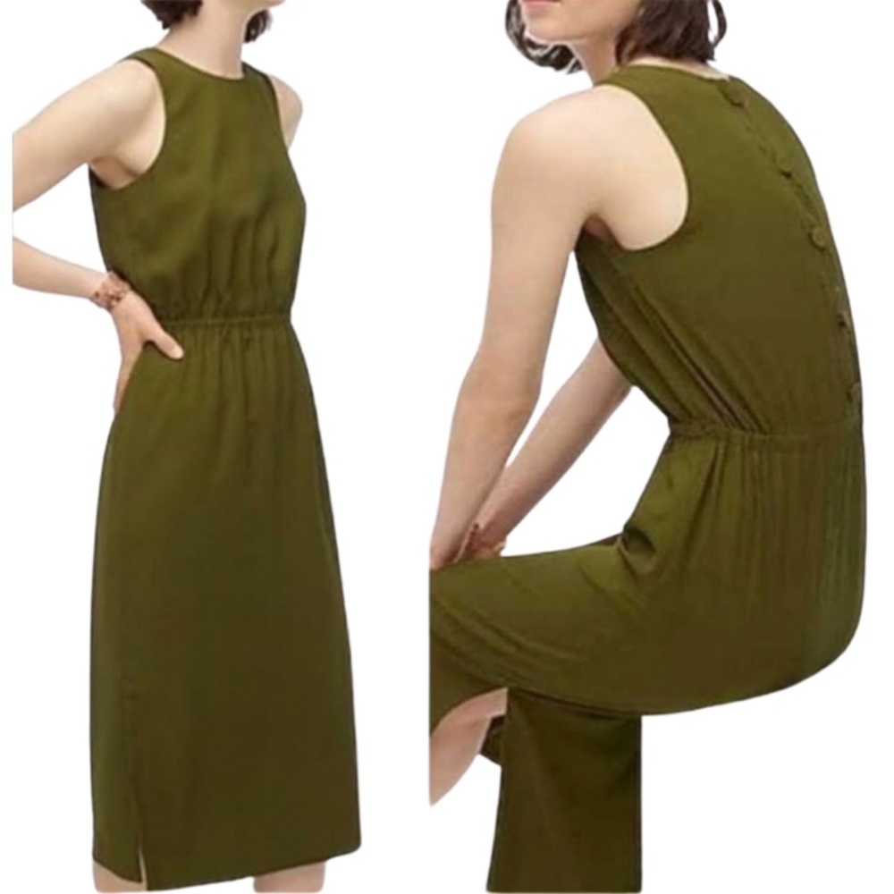 J.Crew Olive Midi Button Back Dress💚